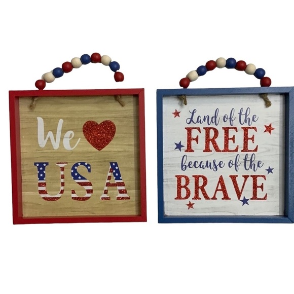 Patriotic Garden Flag 2 Wood Wall Plaques 4th July Decor 3 Piece USA Bundle NEW - Picture 3 of 10